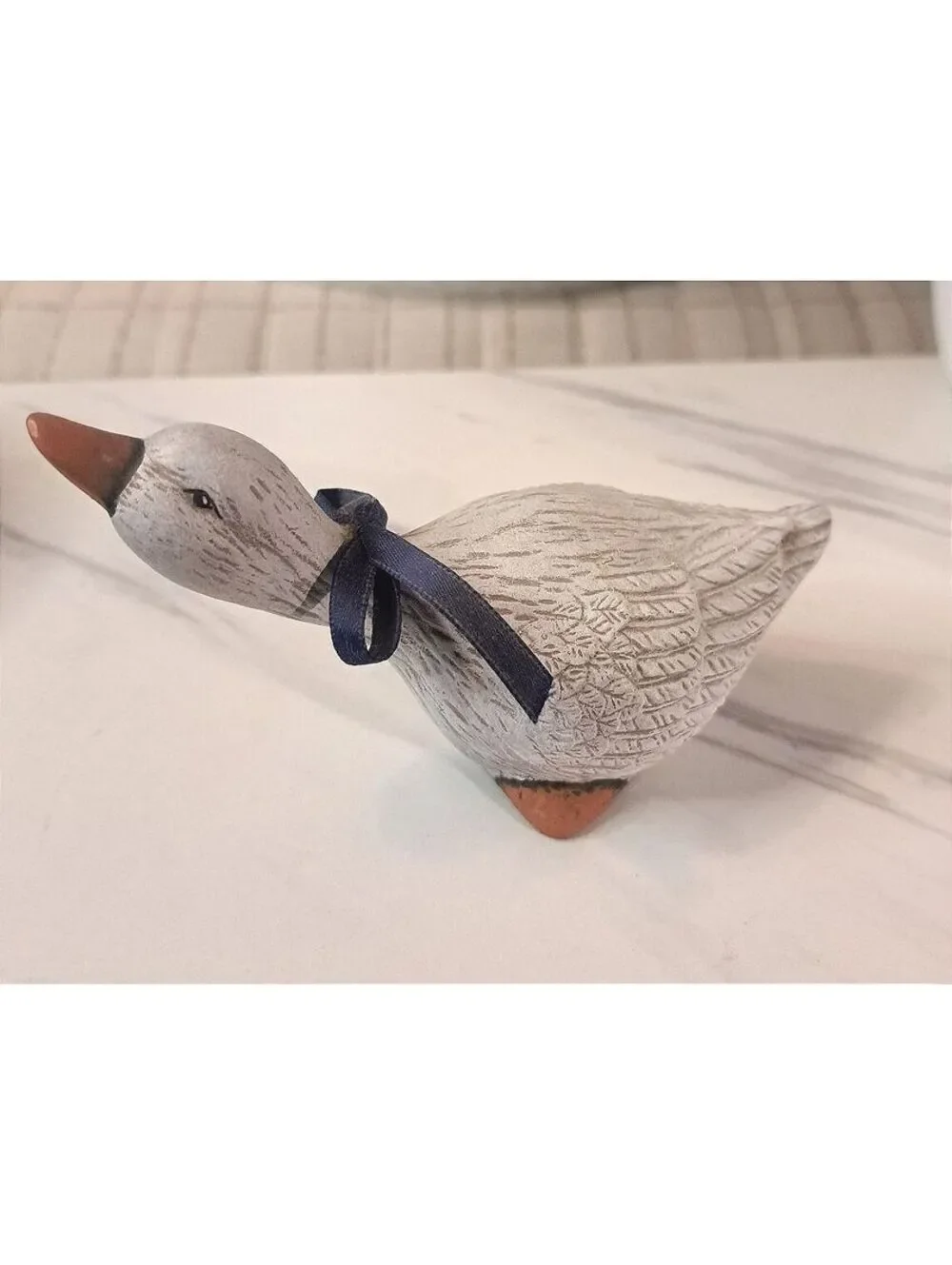 Vintage Hand-Painted Small Ceramic Blue Bow Goose 5